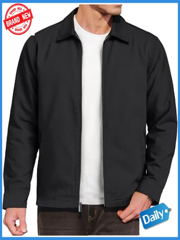 Men's Lightweight Cotton Windbreaker Jacket Full Zip 3 Pockets